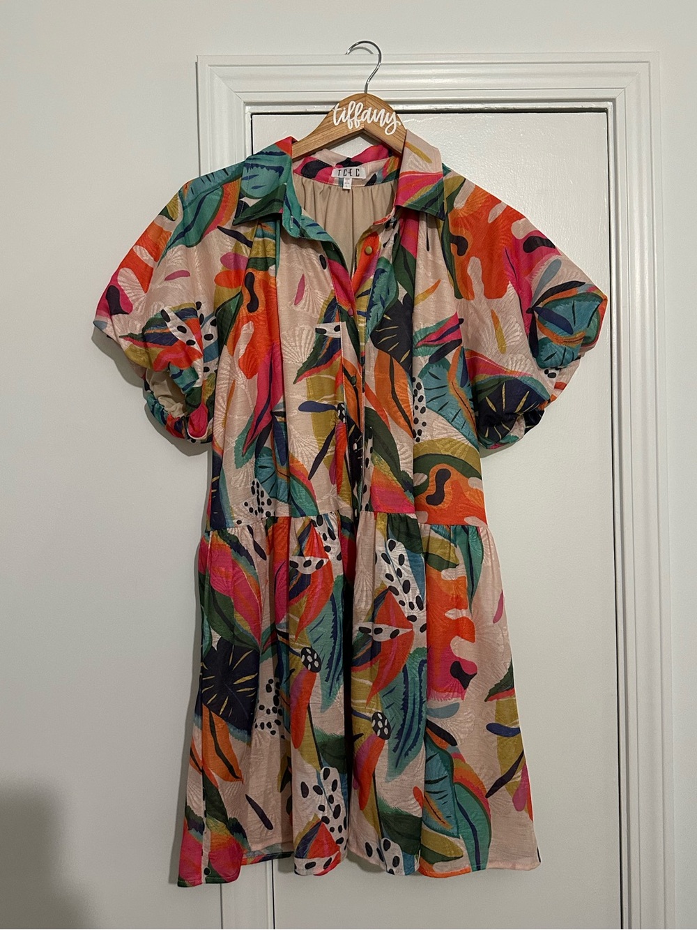 TCEC Multicolor Tropical-Print Button Dress